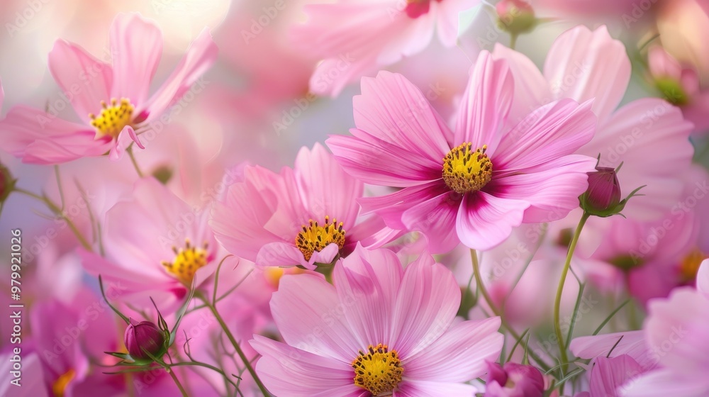 Pink Cosmos Flowers with Blooming Petals and Yellow Stamens Inside Bouquet Pink Cosmos Flowers with Blooming Petals and Yellow Stamens Inside Bouquet