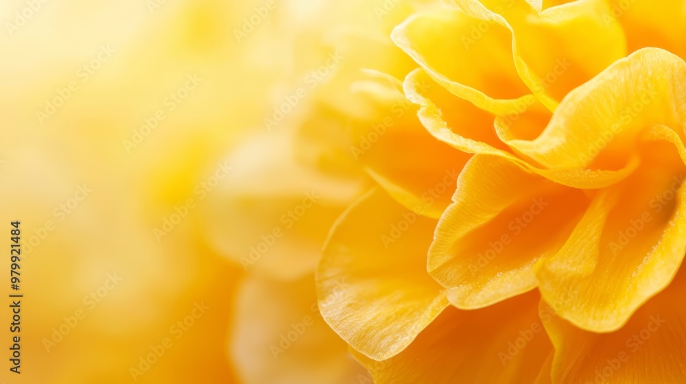 Obraz premium A tight shot of a yellow bloom, adorned with water beads on its petals Background softly out-of-focus