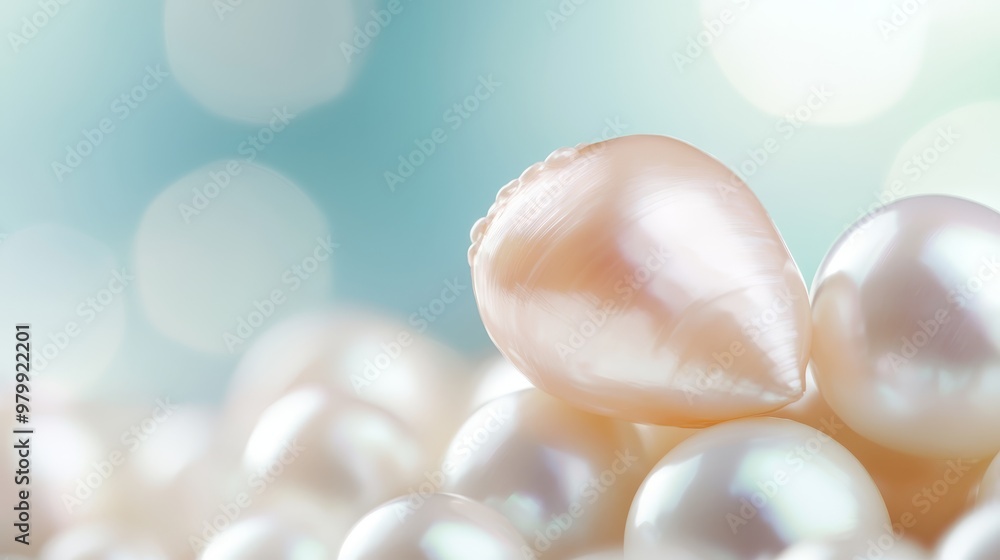 A tight shot of several pearls against a blue backdrop, overlaid with a softly blurred pearl image A tight shot of several pearls against a blue backdrop, overlaid with a softly blurred pearl image
