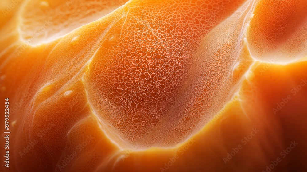 A close-up of an orange slice dripping with numerous water droplets atop, and an abundance of bubbles beneath A close-up of an orange slice dripping with numerous water droplets atop, and an abundance of bubbles beneath