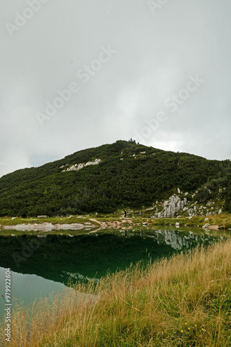 view from the top of the Steinplatte mountain near Waidring in Tyrol in Austria photo