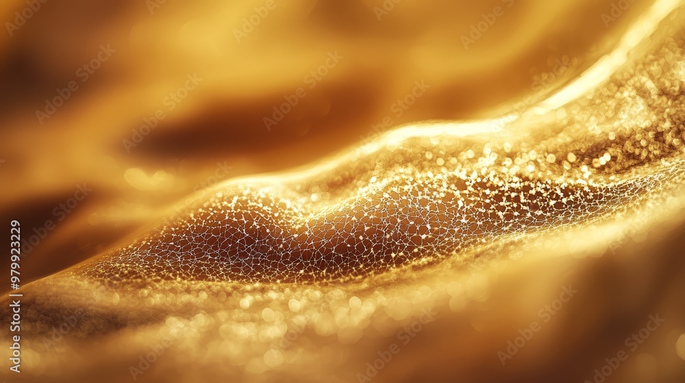 A tight shot of a golden material, with the upper portion hazy and the lower portion clear A tight shot of a golden material, with the upper portion hazy and the lower portion clear