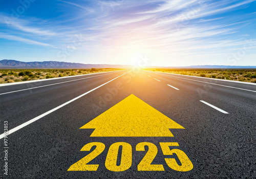 road to 2025 new year and achivement, road with arrow direction