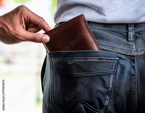 A hand stealing a wallet from a pocket