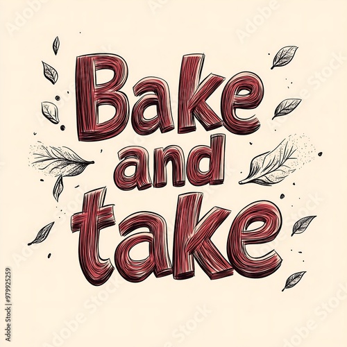 Bake and Take stylized typography with feathers in vintage art style photo