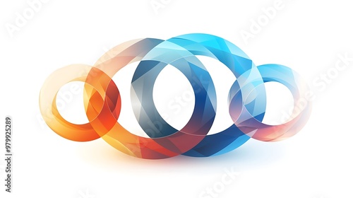 A modern business icon featuring overlapping circles forming a chain link, symbolizing connectivity, isolated on a white background.