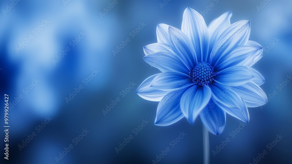 Obraz premium focused blue flower against a softly blurred background, with a faintly discernible, overlapping blue flower image in the background