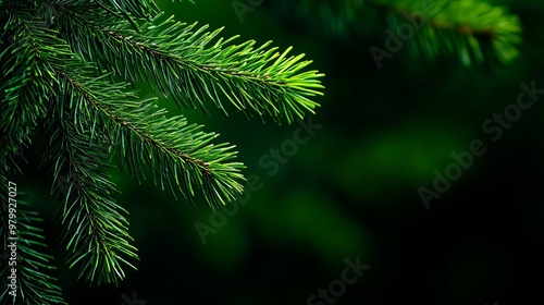  A tight shot of a pine tree branch, adorned with verdant leaves, against a softly blurred background