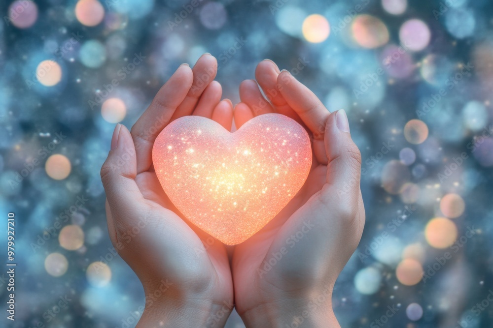 A pair of hands gently holding a glowing heart, symbolizing self-care and emotional healing, with soft colors and calming textures in the background A pair of hands gently holding a glowing heart, symbolizing self-care and emotional healing, with soft colors and calming textures in the background