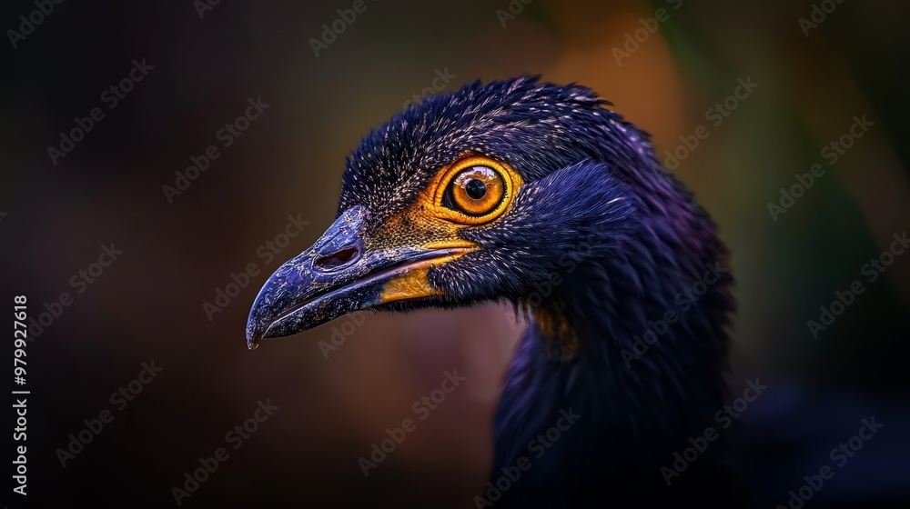 A tight shot of a bird's head with a blurred background A tight shot of a bird's head with a blurred background