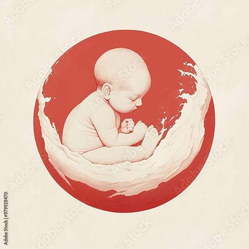 Baby in Red Circle Illustration with Splash Effect Around photo