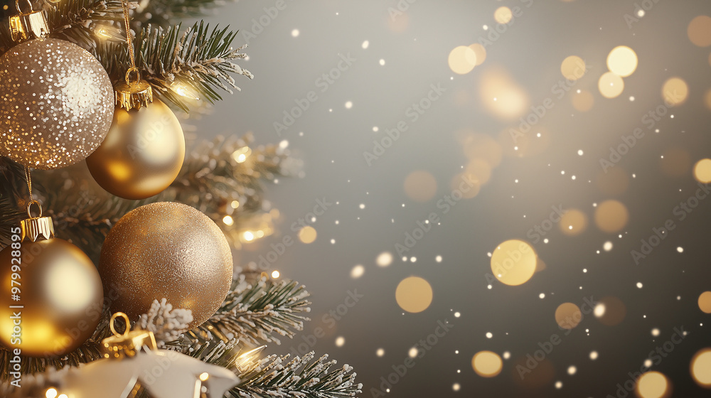Christmas decorations view, gold and light pink balls Christmas decorations view, gold and light pink balls
