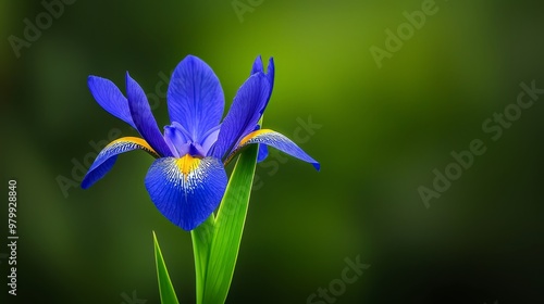 Wallpaper Mural  A blue bloom with a yellow core and a verdant stem against a hazy backdrop of green foliage Torontodigital.ca