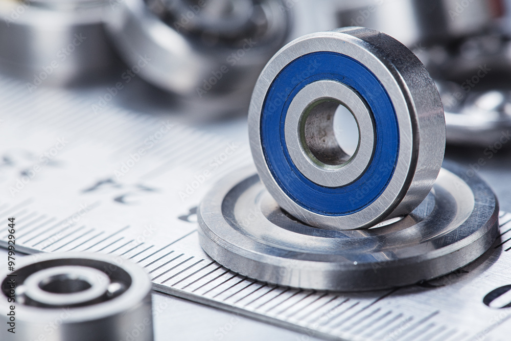 different bearings on a metal background. Part of mechanism. different bearings on a metal background. Part of mechanism.