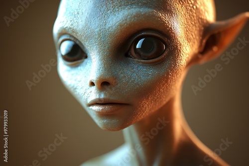 Close-Up Portrait of Alien with Big Eyes and Small Nose photo