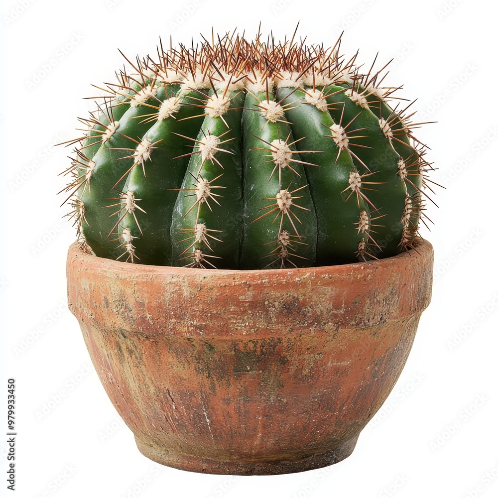 A vibrant green cactus in a rustic pot, adding a touch of natural beauty to any indoor or outdoor space, white background A vibrant green cactus in a rustic pot, adding a touch of natural beauty to any indoor or outdoor space, white background