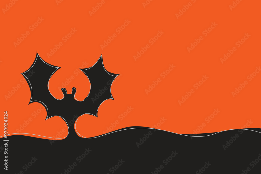 Abstract Bat for Halloween Continuous One Line Drawing. Black and white vector illustration.