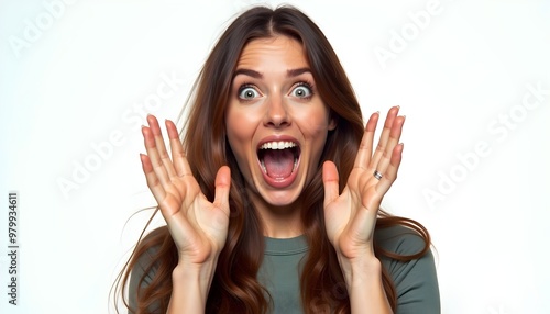 Portrait of a Woman Making Gestures - Isolated on White Background