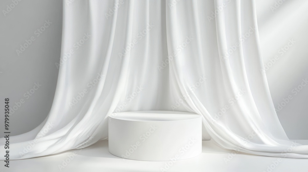 White Cylindrical Platform with Draped Fabric White Cylindrical Platform with Draped Fabric