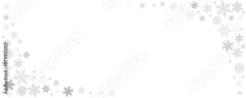 Christmas snowflakes background. Winter silver snow falling decoration, greeting card. Noel subtle backdrop. Vector illustration