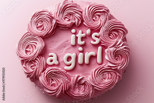 Pink Cake with Frosting and It’s a Girl Text photo