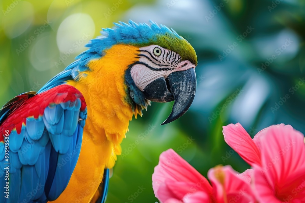 Fototapeta premium Gorgeous close up of a parrot on a flower