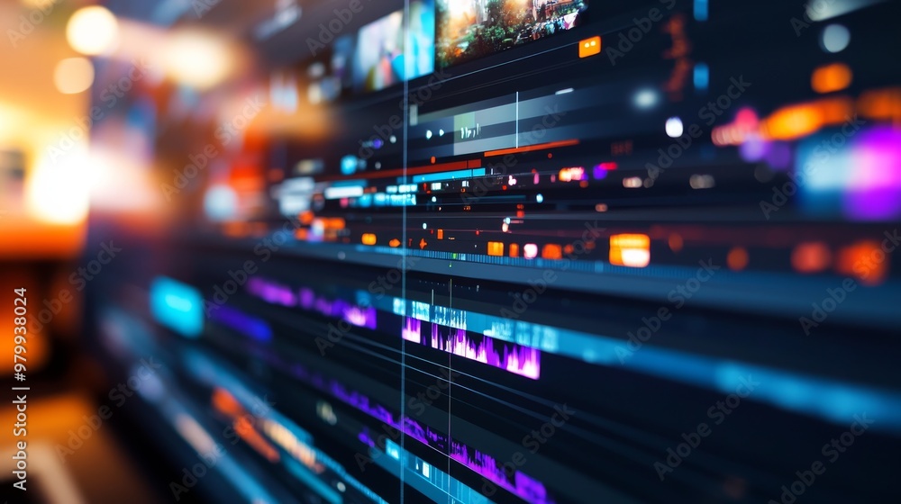 A detailed view of a computer screen showcases a well-organized timeline where various clips are sequenced for editing in a creative environment A detailed view of a computer screen showcases a well-organized timeline where various clips are sequenced for editing in a creative environment