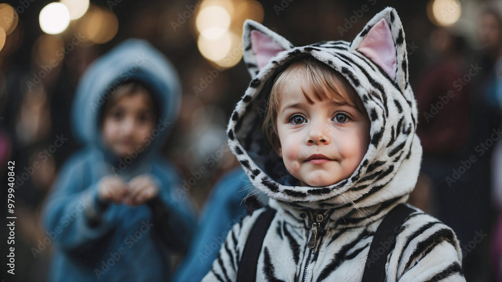 A little boy in a cat costume. A little boy in a cat costume.