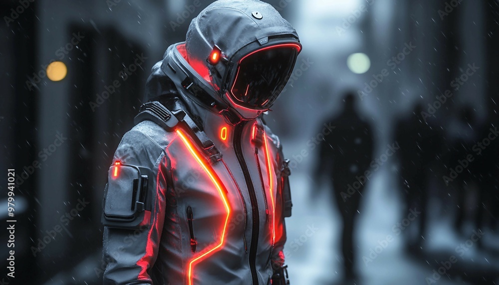 3D Mockup of a Futuristic Jacket with LED Accents and Dynamic Textures 3D Mockup of a Futuristic Jacket with LED Accents and Dynamic Textures