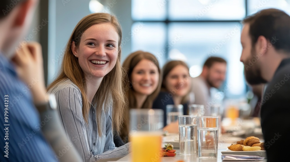 A group of professionals enjoying drinks at a large table, sharing smiles and lively conversation in a well-lit, contemporary office environment A group of professionals enjoying drinks at a large table, sharing smiles and lively conversation in a well-lit, contemporary office environment