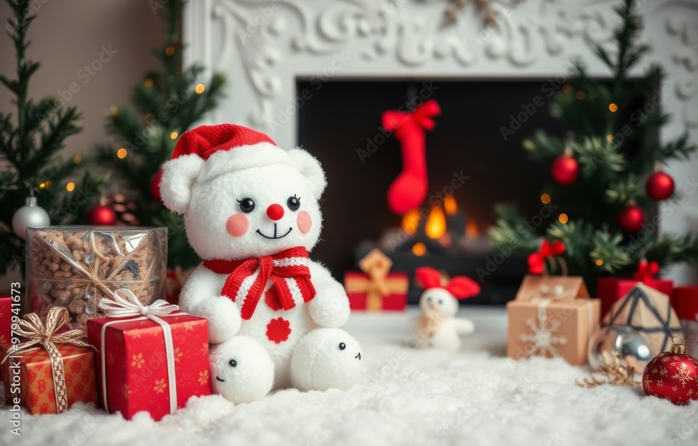 Christmas background with cuddly toys. Christmas background with cuddly toys.