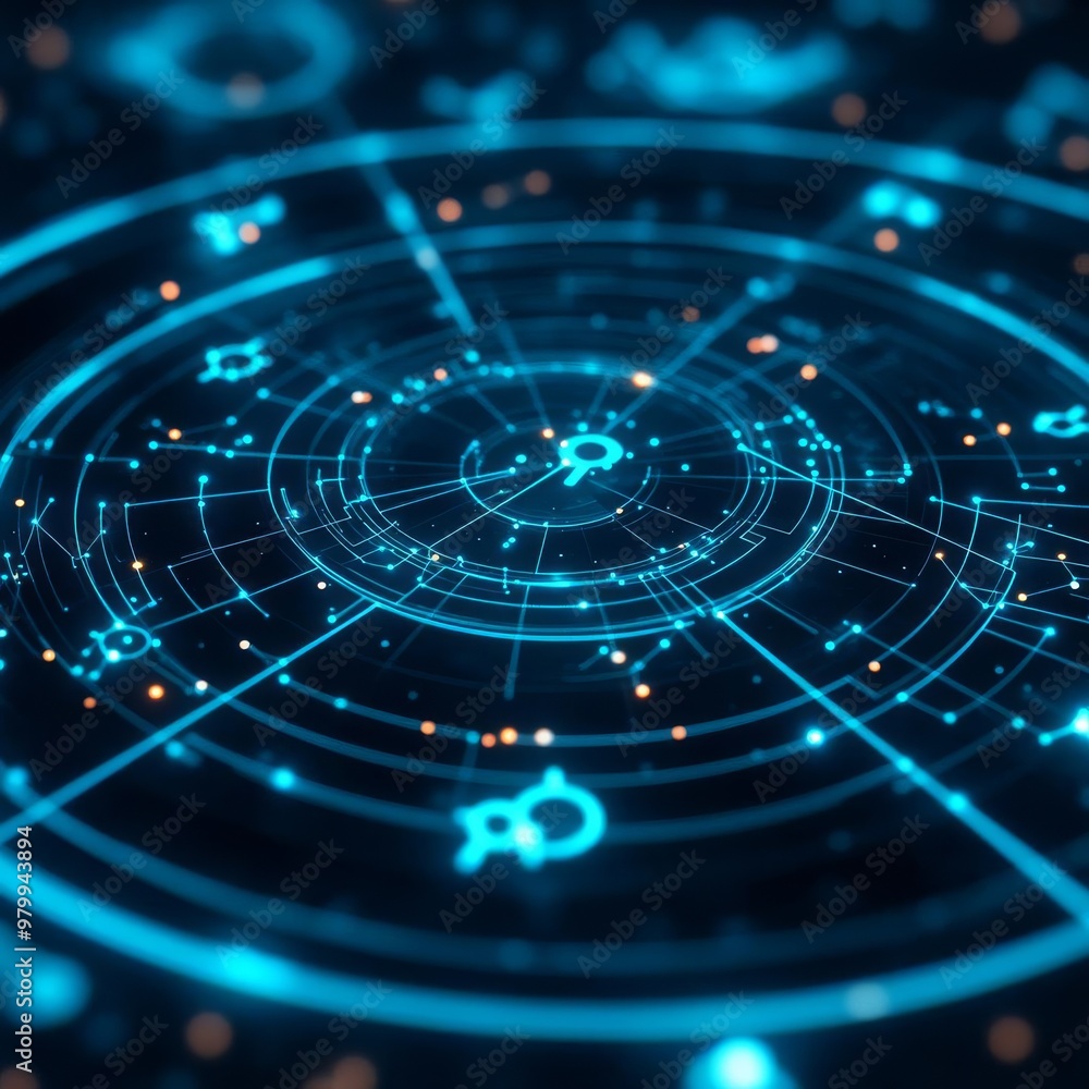 Virtual celestial map, glowing zodiac signs, digital sky Virtual celestial map, glowing zodiac signs, digital sky