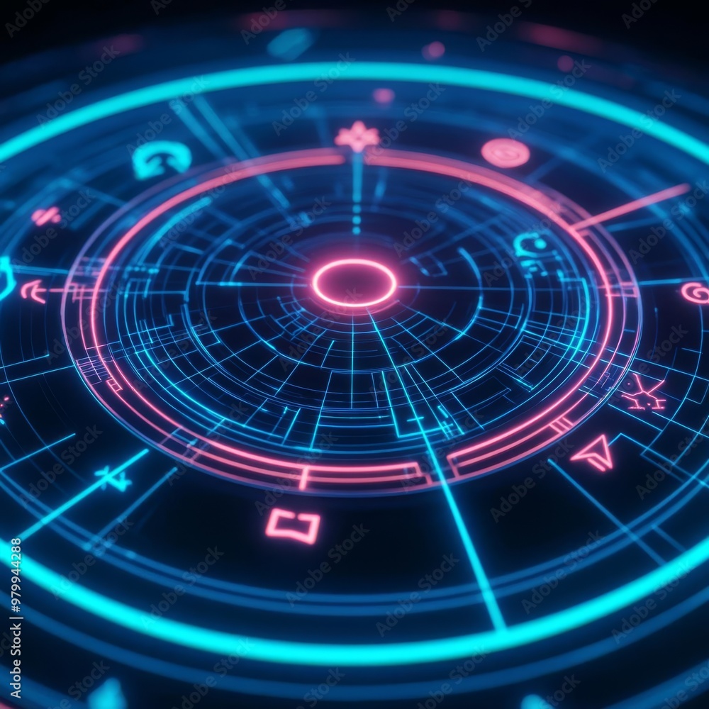 Virtual zodiac alignment, futuristic cosmic display, glowing signs Virtual zodiac alignment, futuristic cosmic display, glowing signs