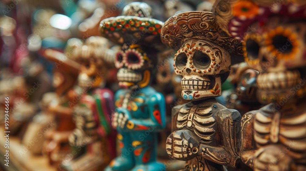 Colorful day of the dead skeleton figurines in traditional mexican art Colorful day of the dead skeleton figurines in traditional mexican art