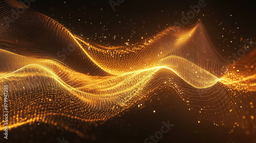 Wallpaper Mural Golden sound waves shimmer against a dark background. This abstract image shows how sound can be visualized, with glowing lines representing voice patterns. Torontodigital.ca