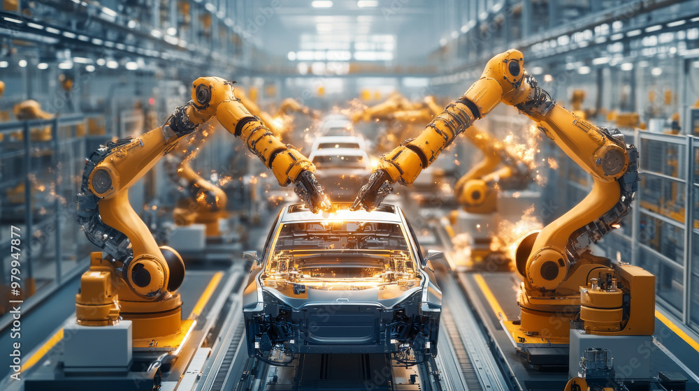 Robots are increasingly used in car factories to build vehicles. This technology is part of a trend towards smarter factories in both the automotive and electronics industries. Robots are increasingly used in car factories to build vehicles. This technology is part of a trend towards smarter factories in both the automotive and electronics industries.
