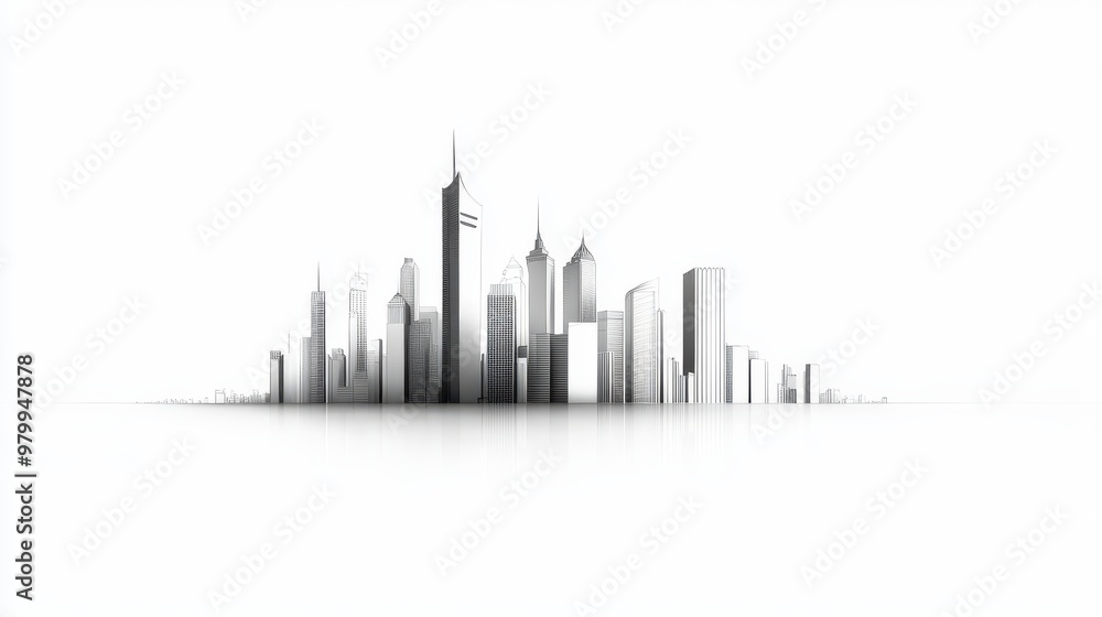 Fototapeta premium A simple black line drawing of a city skyline against a white background, creating a clean and modern urban feel.