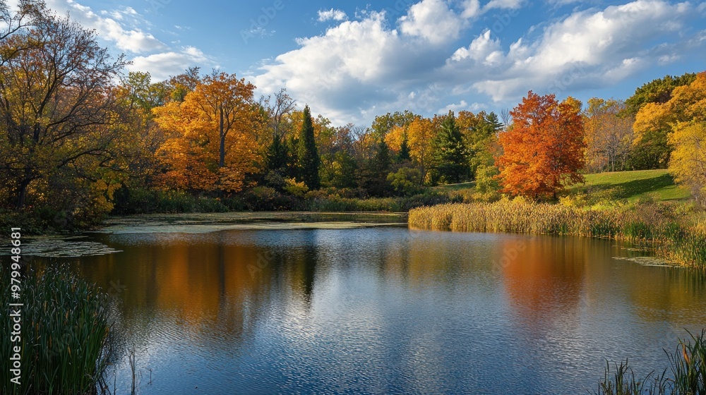 Obraz premium Autumn Reflection in a Serene Lake