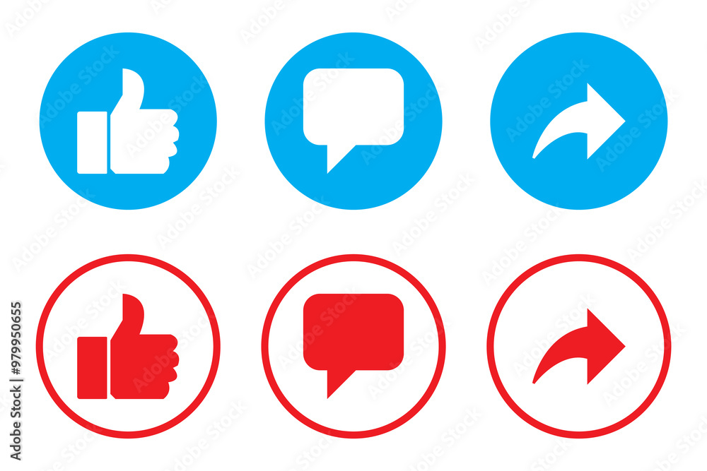 Like, love, heart, thumb up, repost, comment, share, save, stories user button sign in circle and speech bubble shapes, emoji post reactions, set social media notification functional icons – vector Like, love, heart, thumb up, repost, comment, share, save, stories user button sign in circle and speech bubble shapes, emoji post reactions, set social media notification functional icons – vector