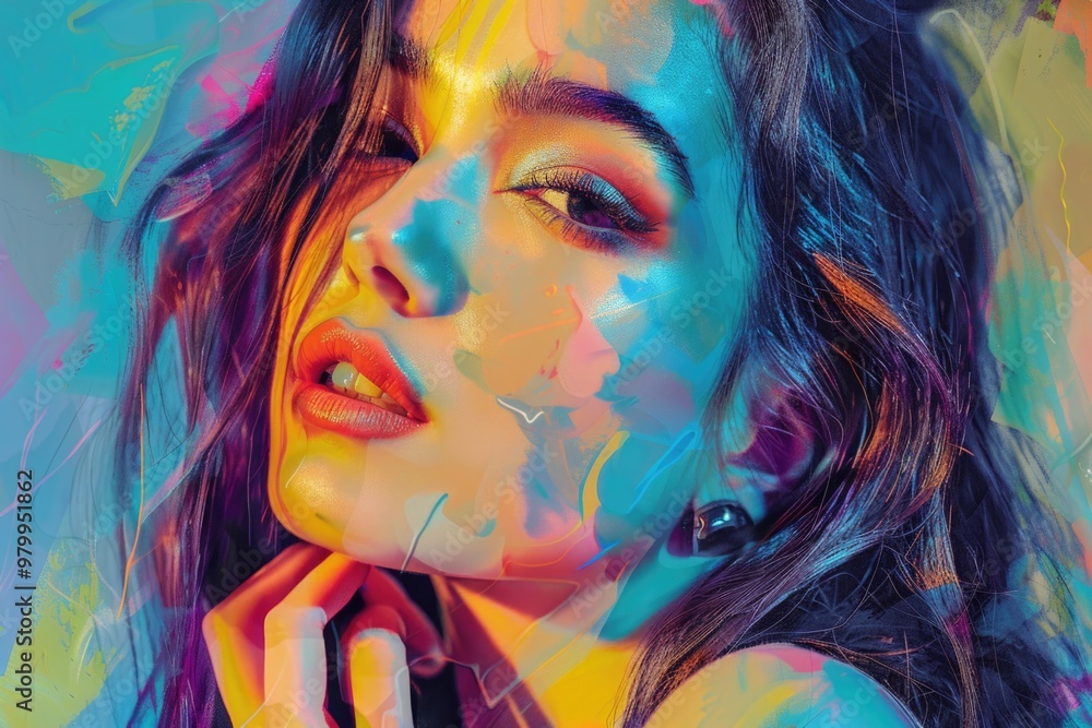A woman with long hair and bright makeup posing for the camera A woman with long hair and bright makeup posing for the camera