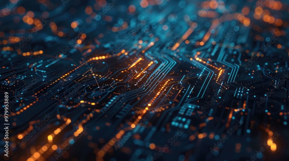 A detailed view of an electronic circuit board components and wiring A detailed view of an electronic circuit board components and wiring