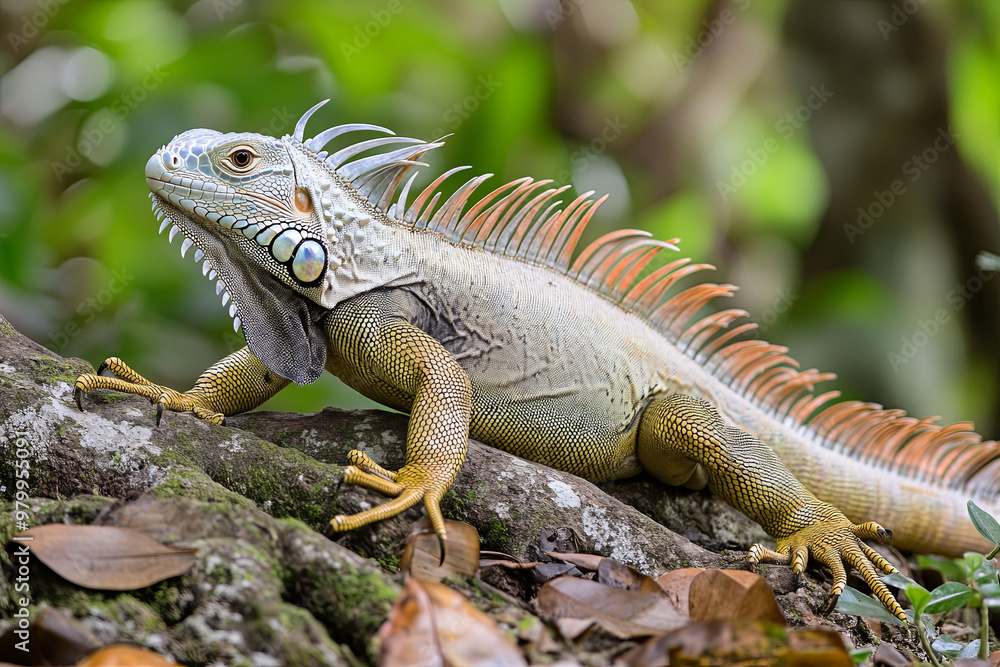Iguana with its tail wrapped around a tree trunk Iguana with its tail wrapped around a tree trunk
