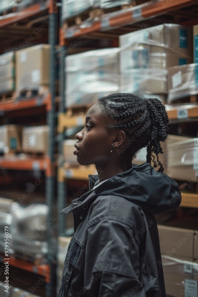 Fototapeta premium A person standing in front of a shelf filled with storage boxes, possibly looking for something or deciding what to do next