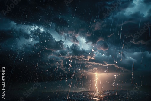 A storm approaches the sea with dark clouds and strong winds