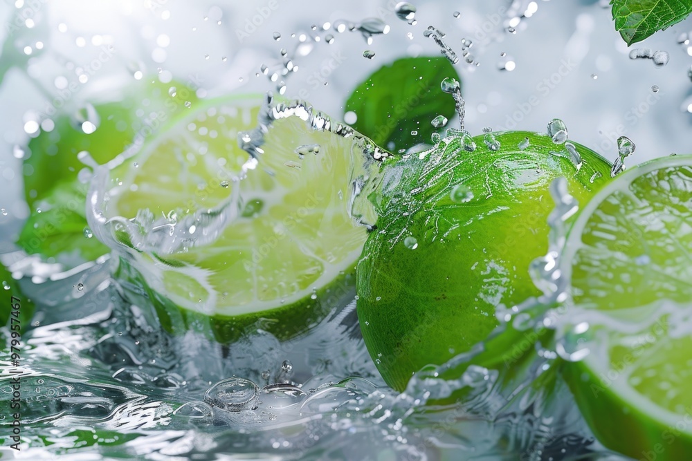 Fresh limes with water droplets on the surface, great for food or drink illustrations Fresh limes with water droplets on the surface, great for food or drink illustrations