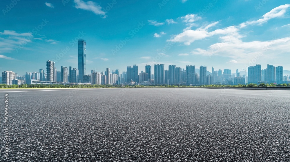 Asphalt highway road and city skyline with modern buildings scenery in Guangzhou. Car background..generative ai Asphalt highway road and city skyline with modern buildings scenery in Guangzhou. Car background..generative ai