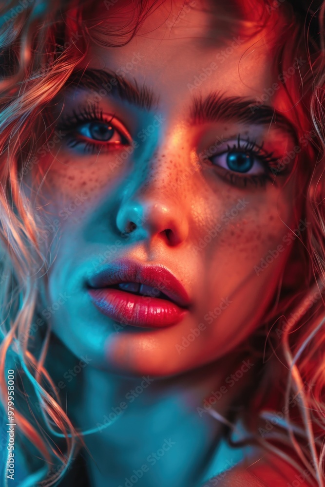 Close-up portrait of a woman with distinctive freckles on her face Close-up portrait of a woman with distinctive freckles on her face