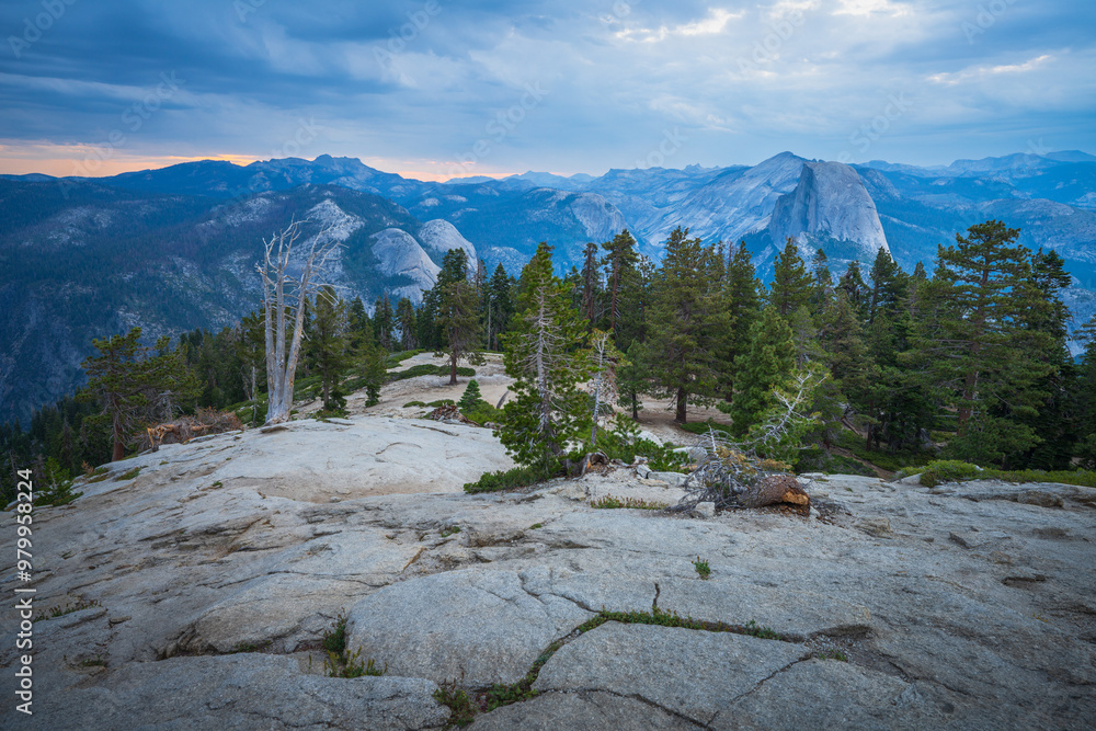 beautiful sunrise over half dome at sentinel dome in yosemite national park, california