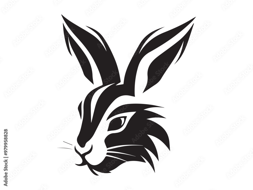 Black Silhouette of a Rabbit Head Isolated on a White Background. Concept of Animal Illustration, Minimalist Style, Bunny Face, Design Element Black Silhouette of a Rabbit Head Isolated on a White Background. Concept of Animal Illustration, Minimalist Style, Bunny Face, Design Element