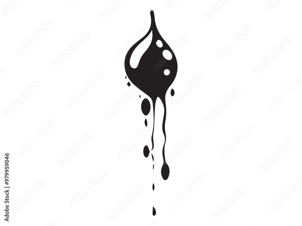 Black abstract dripping shape isolated on a white background. Concept of fluidity, ink drop, minimalism, and artistic expression Black abstract dripping shape isolated on a white background. Concept of fluidity, ink drop, minimalism, and artistic expression